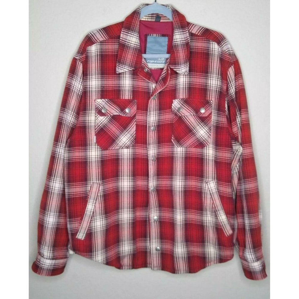 Rip Curl Men's Button Up Shacket Red Plaid Jacket